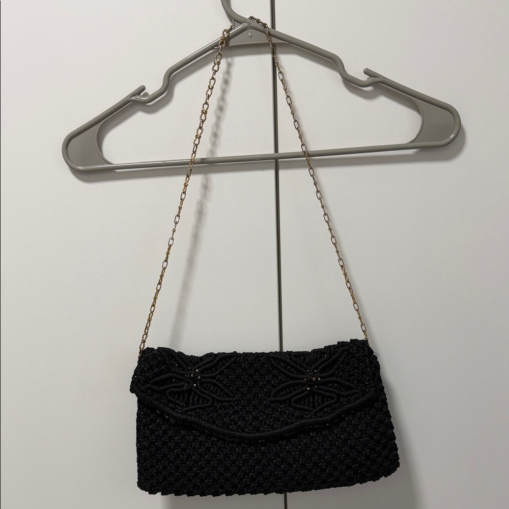 Elegant  hand crotched custom Black Woven Clutch Bag